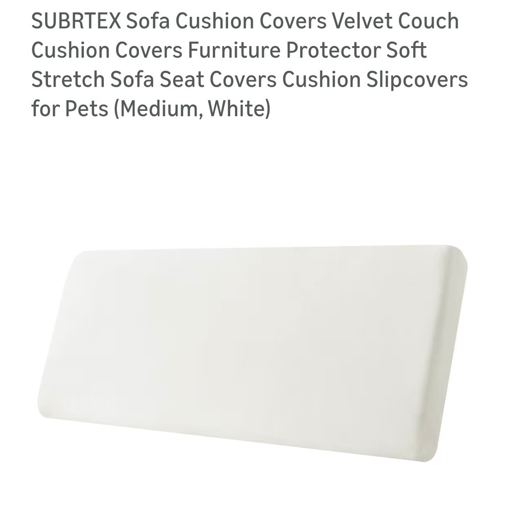 Subrtex Velvet‎ Sofa Cushion Cover White Medium Stretch Furniture Protector Soft
